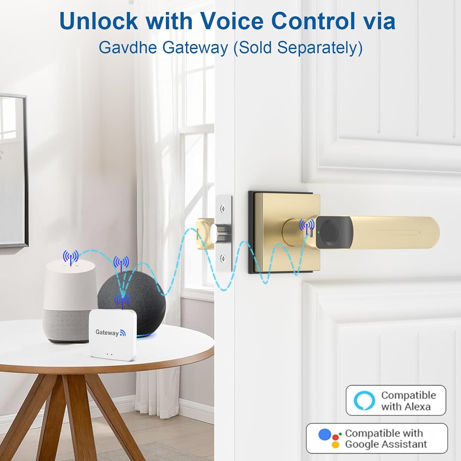 Gavdhe Smart Biometric Door Lock with App Control – Keyless Entry Fingerprint Deadbolt, Auto-Lock & Anti-Peephole, Battery Powered for Home, Office & Apartment (Gold)
