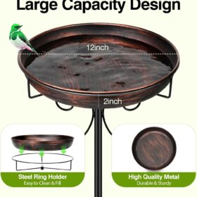 Daoeny Antique Bronze Metal Bird Bath for Outdoors – 35-Inch Freestanding Bird Bath Basin with 5-Prong Base for Garden, Lawn, & Yard Décor