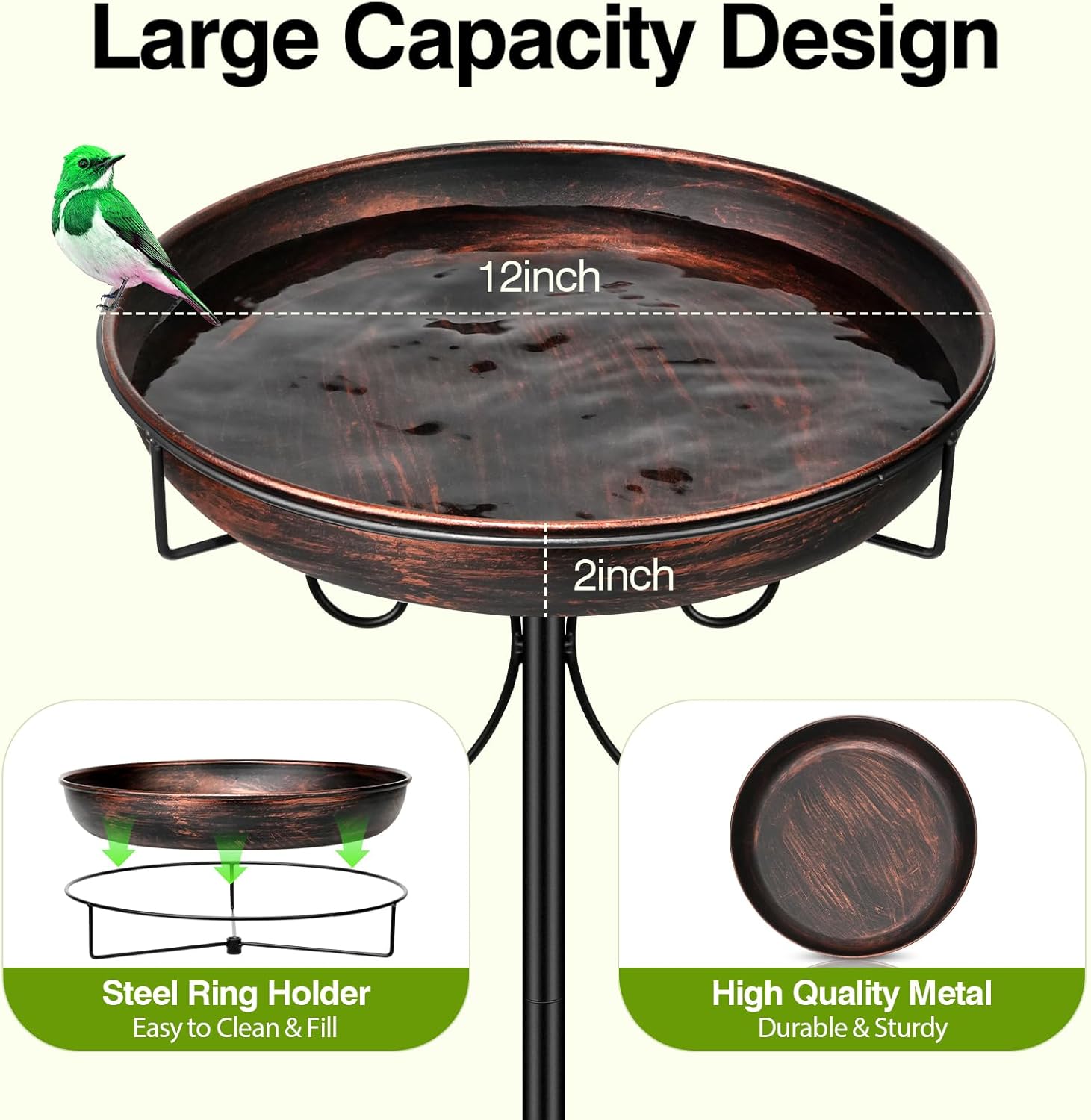 Daoeny Antique Bronze Metal Bird Bath for Outdoors – 35-Inch Freestanding Bird Bath Basin with 5-Prong Base for Garden, Lawn, & Yard Décor