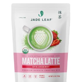 Jade Leaf Organic Strawberry Matcha Latte Mix – Premium Japanese Ceremonial Grade Green Tea Powder with Natural Cane Sugar – Vegan, Gluten-Free Barista Blend for Hot & Iced Lattes (5.3 Oz)
