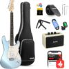 Donner DST-152R Beginner Electric Guitar Kit – 39-Inch Full Size with HSS Pickups, Coil Split, Amp, Bag & Accessories – Metallic Ice Blue