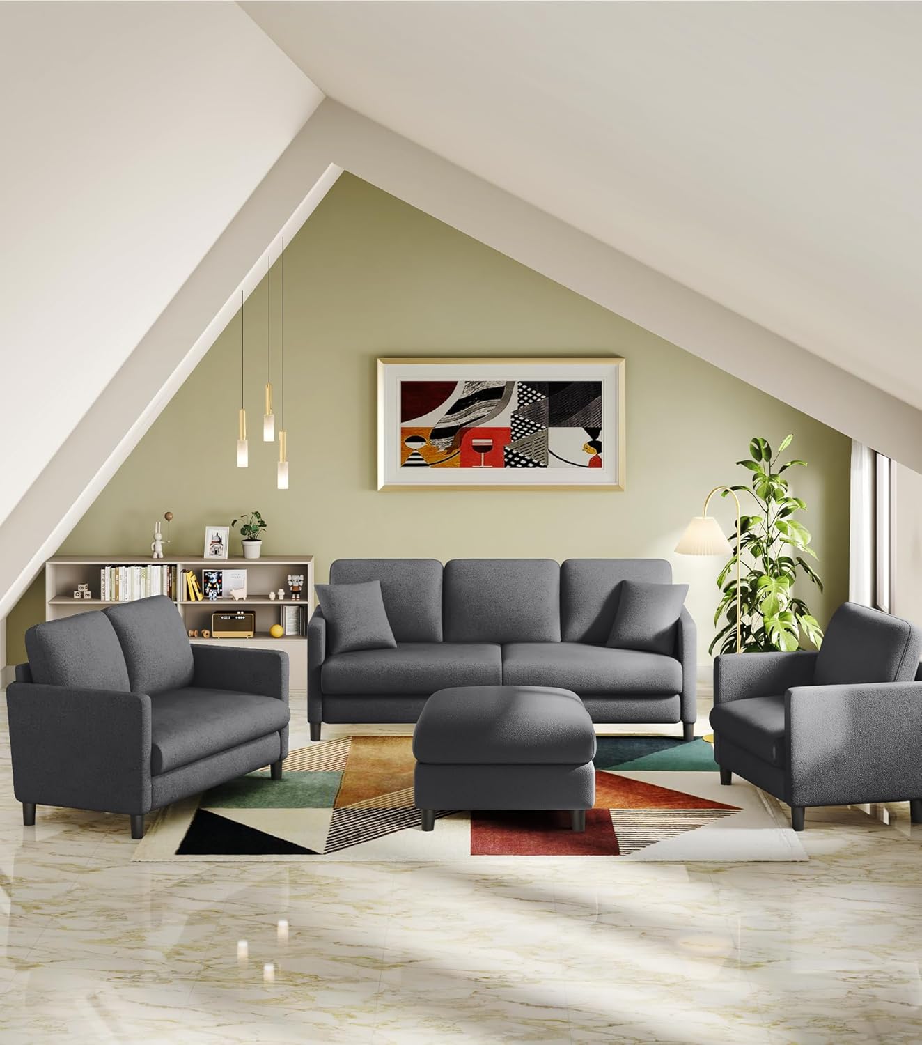 83" Teddy Cloud Sofa – Ultra-Soft Boucle Loveseat with 2 Pillows, Tool-Free Assembly, Sturdy Wood Frame, Modern Grey Couch for Living Room & Apartment