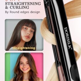 DORISILK Professional High Temp Flat Iron - 2 in 1 Hair Straightener and Curler with Plasma Technology, 1 inch Ceramic Plates, 500°F Fast Heat for Frizz-Free Styling, Dual Voltage Travel Ready