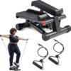 Sunny Health & Fitness Mini Stepper with Resistance Bands - Compact Stair Stepper Machine for Home Cardio, Twist Action, LCD Monitor & 300lb Capacity