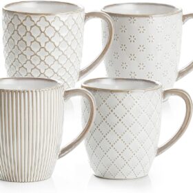 getstar 18oz Ceramic Coffee Mugs Set of 4 - Large Microwave & Dishwasher Safe Cups with Comfort Handles - Rustic Farmhouse Drinkware for Latte, Tea, and Cocoa