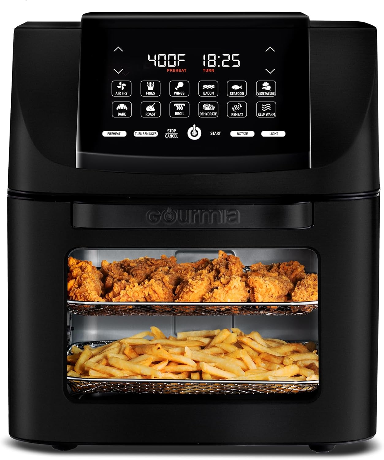 Gourmia 14-Qt Digital Air Fryer Oven with Rotisserie & Dehydrator - 12 Presets, 1750W, Black