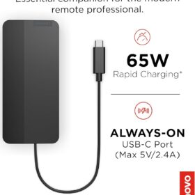Lenovo USB-C Dual Display Travel Dock with Power Delivery – 7-in-1 Portable Hub, 4K Resolution Support, Integrated Cable (Black)