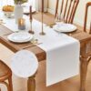 YATOJUZI Waterproof Farmhouse Table Runner - 16x72 Inch Neutral White Polyester Tablecloth for Dining, Kitchen, Coffee Tables & Home Decor