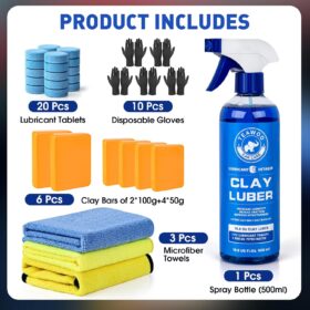 Professional Car Clay Bar Kit – 6 Pack Detailing Set with Lubricant Spray, Microfiber Towels, and Gloves for Paint Decontamination