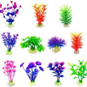 CousDUoBe 11-Piece Set Artificial Aquarium Plants, Soft Plastic Fish Tank Decorations with Ceramic Base for Freshwater and Saltwater Tanks