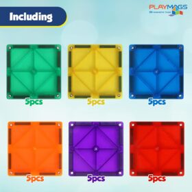 Playmags 30-Piece Magnetic Tiles Expansion Set – Colorful STEM Building Blocks & Construction Toys for Kids Ages 3+