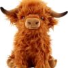 Gluutoyashop Highland Cow Stuffed Animal - 11" Soft Scottish Cattle Plush Toy with Realistic Horns & Fur - Cute Farm Pillow Gift for Kids, Boys, Girls & Adults (Brown)