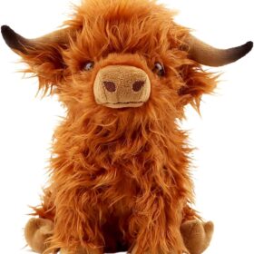 Gluutoyashop Highland Cow Stuffed Animal - 11" Soft Scottish Cattle Plush Toy with Realistic Horns & Fur - Cute Farm Pillow Gift for Kids, Boys, Girls & Adults (Brown)