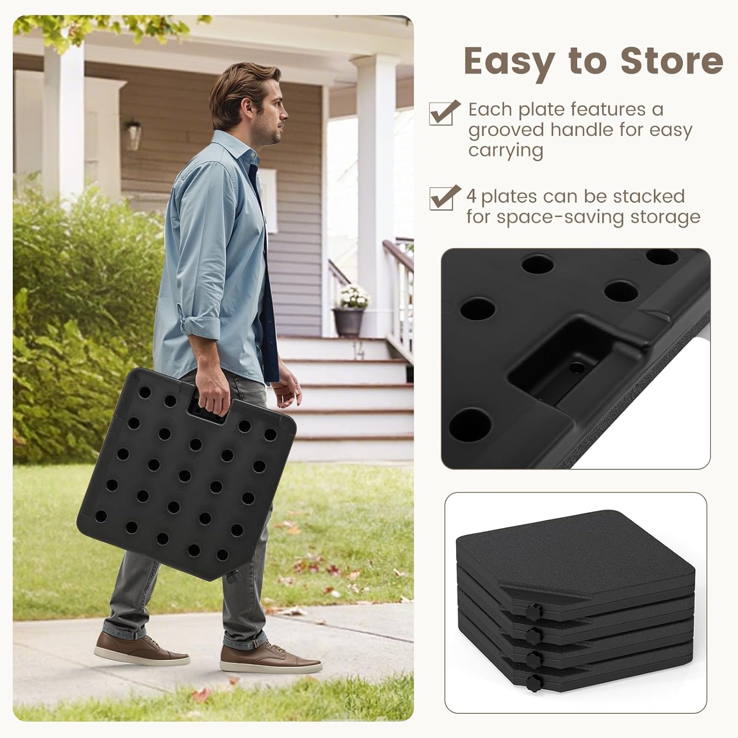 Giantex Heavy-Duty 4-Piece Offset Umbrella Base – 225 lbs Capacity Fillable Cantilever Stand with Water & Sand Reservoirs, Weather-Resistant HDPE Weight Plates for Patio, Poolside & Garden