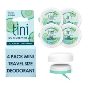 Tini Naturals Mini Travel Size Deodorant (4 Pack) – TSA Approved, Plastic-Saving, Unisex Aluminum-Free Stick in Cool Cucumber with Shea Butter & Coconut Oil