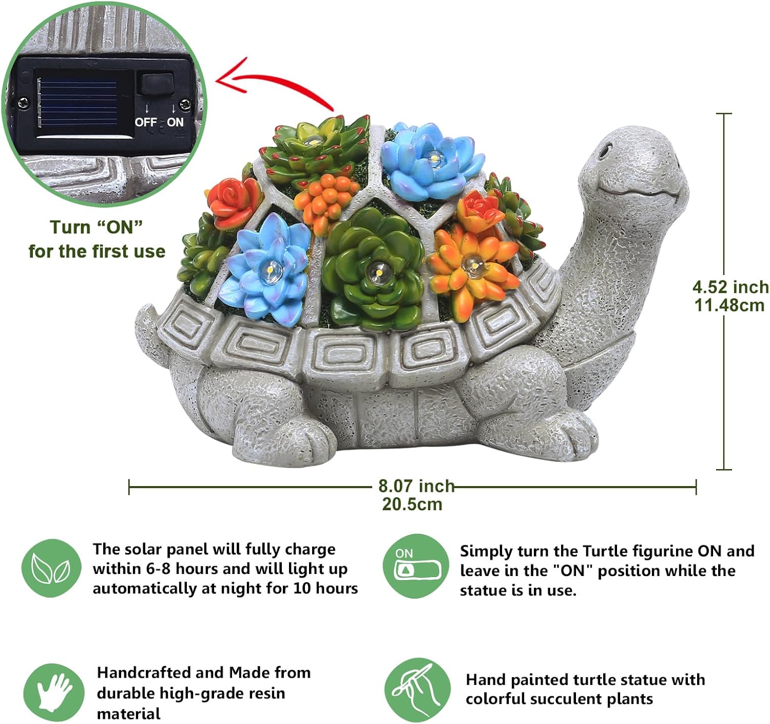 Nacome Solar Garden Turtle Statue with Succulent & LED Lights – Eco-Friendly Outdoor Patio Decor & Gift