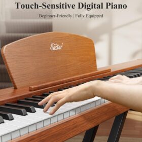 Eastar EP-80 88-Key Digital Piano with Furniture Stand – Full Size Portable Electronic Keyboard, Velocity-Sensitive Keys, Sustain Pedal, Headphones & Learning Accessories (Brown)