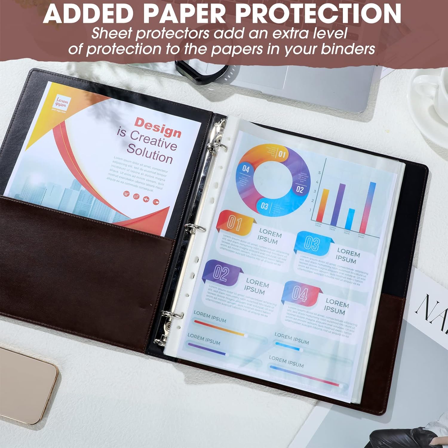 Marspark Vintage Leather 3-Ring Binder (2-Pack) – 1 Inch Hardback Organizer for Letter Size Paper – Antique Book Style with Inner Pockets (Brown, Black)