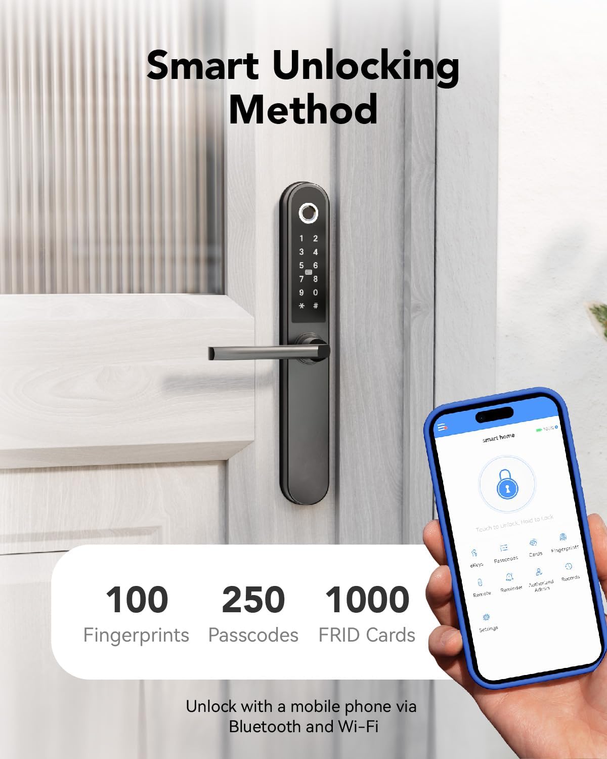 Apollo Smart Door Lock with Biometric Fingerprint, Keypad, and IC Card - App-Controlled Electronic Deadbolt for Home Security (Black)