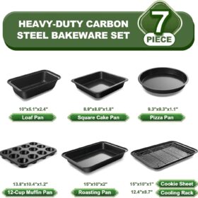 EWFEN 7-Piece Nonstick Bakeware Set – Premium Carbon Steel Baking Pans with Wider Handles, Stackable Kitchen Organizer Set Includes Muffin, Loaf, Cookie & Cake Pans