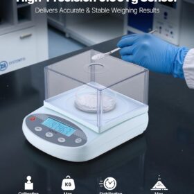 VEVOR High Precision Analytical Balance, 0.001g Accuracy 200g Capacity Digital Lab Scale with Draft Shield, Stainless Steel Pan & Calibration Weight for Laboratory, Jewelry, and Pharmacy