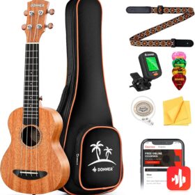 Donner Soprano Ukulele Beginner Kit - 21 Inch Mahogany Ukelele with Gig Bag, Tuner, Strap, Aquila Strings, and Online Lessons | Perfect Starter Gift for Adults & Kids (DUS-1)