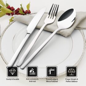 KINGSTONE 20-Piece Silverware Set – Premium 18/10 Stainless Steel Flatware Set, Service for 4, Mirror Polished Cutlery for Dining, Weddings, and Parties