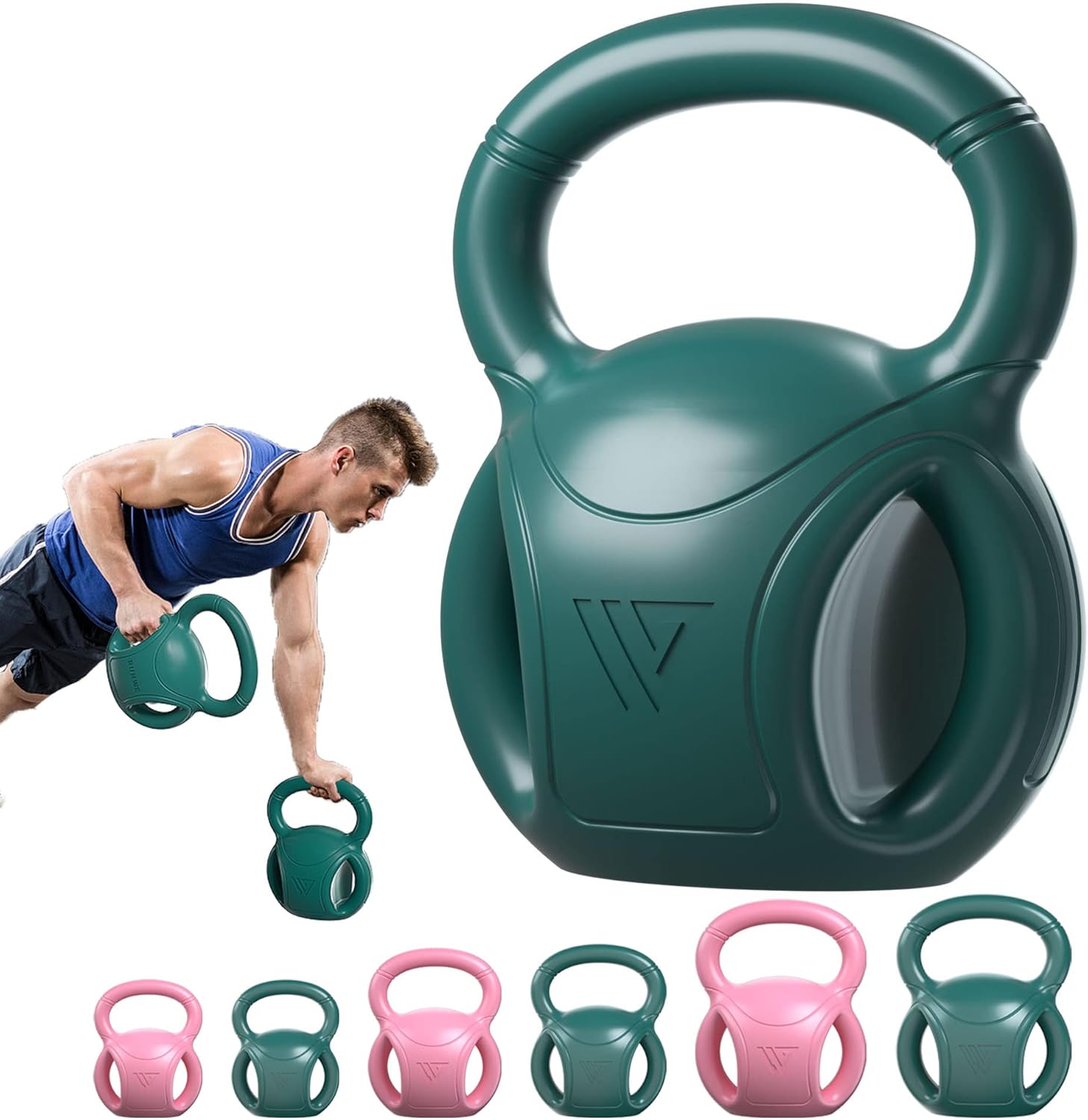 RUNWE 3-Handle Kettlebell Weight – Single Kettlebell for Home Gym, Strength Training & Core Exercises (5, 10, 15, 20 lb Options)