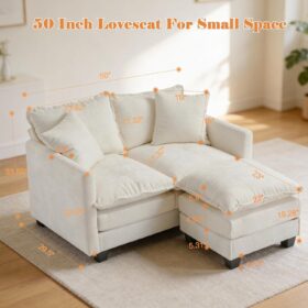 50" Cloud Modern Loveseat with Ottoman - Small Space L-Shaped Apartment Sofa, Chenille Upholstery & Removable Washable Cover, 8834-Beige