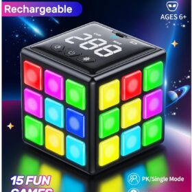 Niufunmal Electronic Puzzle Cube: Rechargeable Handheld Game with 15 Brain Games, Speed Challenges & Memory Tests – Educational Gift for Boys & Girls Ages 6-12
