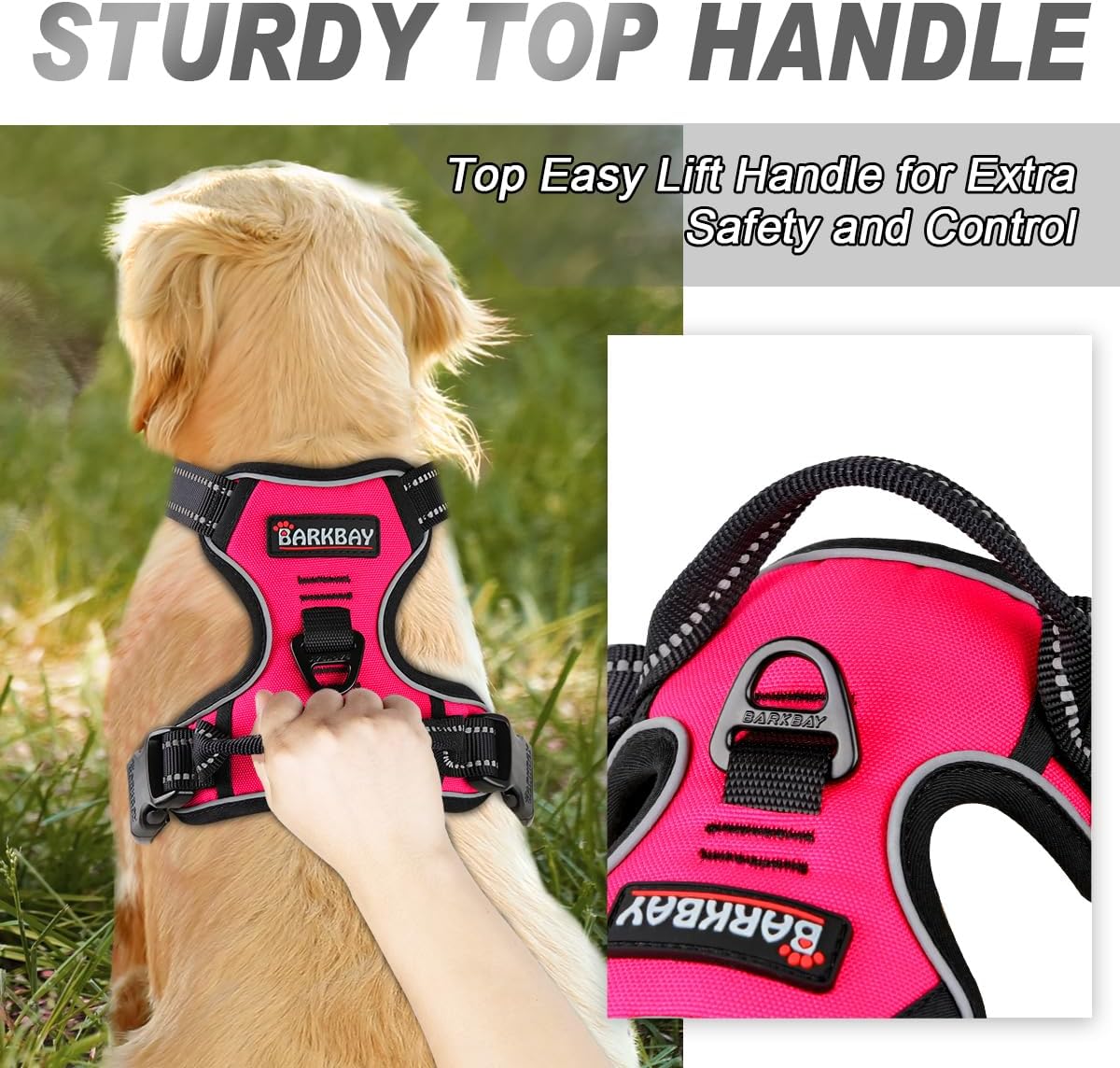 BARKBAY No-Pull Dog Harness with Front Clip & Handle – Heavy Duty Reflective Adjustable Vest for Large Dogs (Pink, Large)