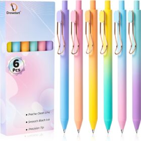 Drawdart Retractable Gel Pens (6 Pack) – 0.5mm Fine Point, Quick-Dry Black Ink, No Bleed Smudge-Proof Journaling & Office Supplies with Comfort Grip