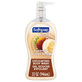Softsoap Body Wash with Coconut Butter & Exfoliating Scrub – Moisturizing Shower Gel with Jojoba Butter Extracts, 32 Fl Oz Pump Bottle
