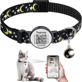 Smart Cat Collar with QR Code ID Tag – Breakaway Safety, Real-Time Scan Alerts & Glow-in-Dark Stars – No Monthly Fees (Black)