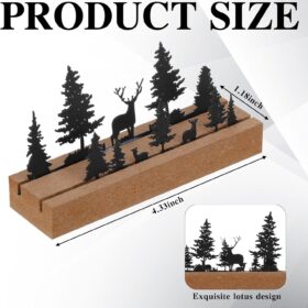 CroBlissful Deer Forest Business Card Holders (2 Pack) – Rustic Wood & Metal Mountain Range Desk Organizer for Office & Home
