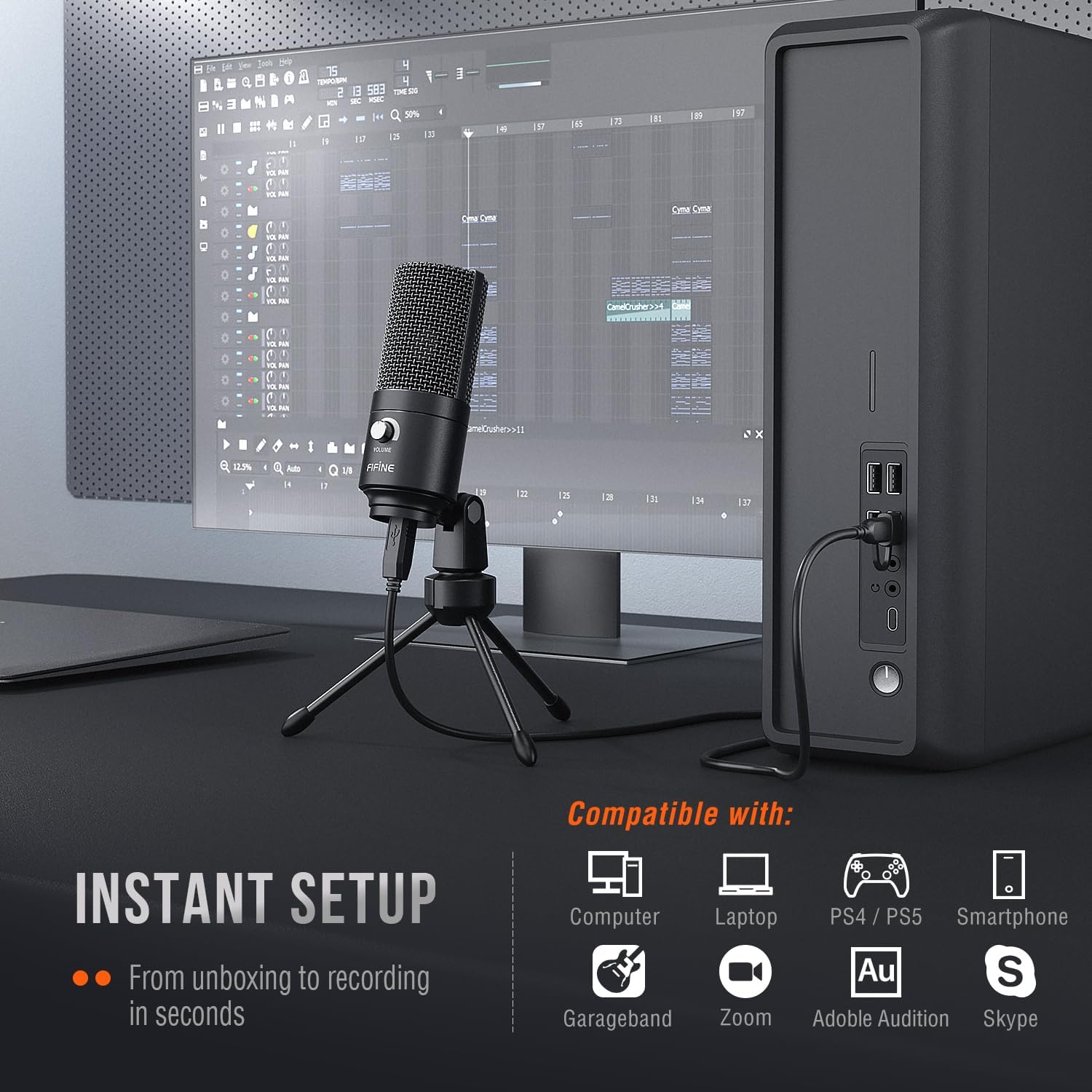 FIFINE K669B USB Condenser Microphone – Plug & Play Metal Studio Mic for PC, PS4/PS5, Podcasting, Streaming, and Voice Overs