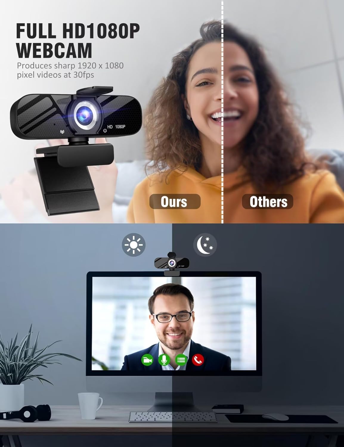 Tewiky 1080P Full HD Webcam with Microphone, Privacy Cover & Tripod – Plug & Play USB Web Camera for PC, Laptop & Desktop