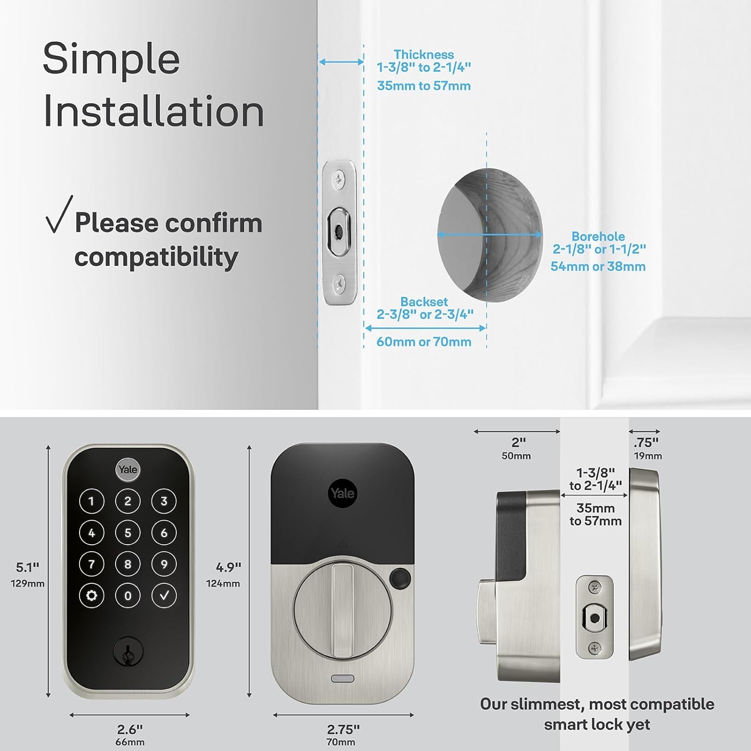 Yale Assure Lock 2 – Keyless Entry Smart Door Lock with Keypad, Auto-Lock & DoorSense™ – Satin Nickel Deadbolt (YRD420-BLE-619)