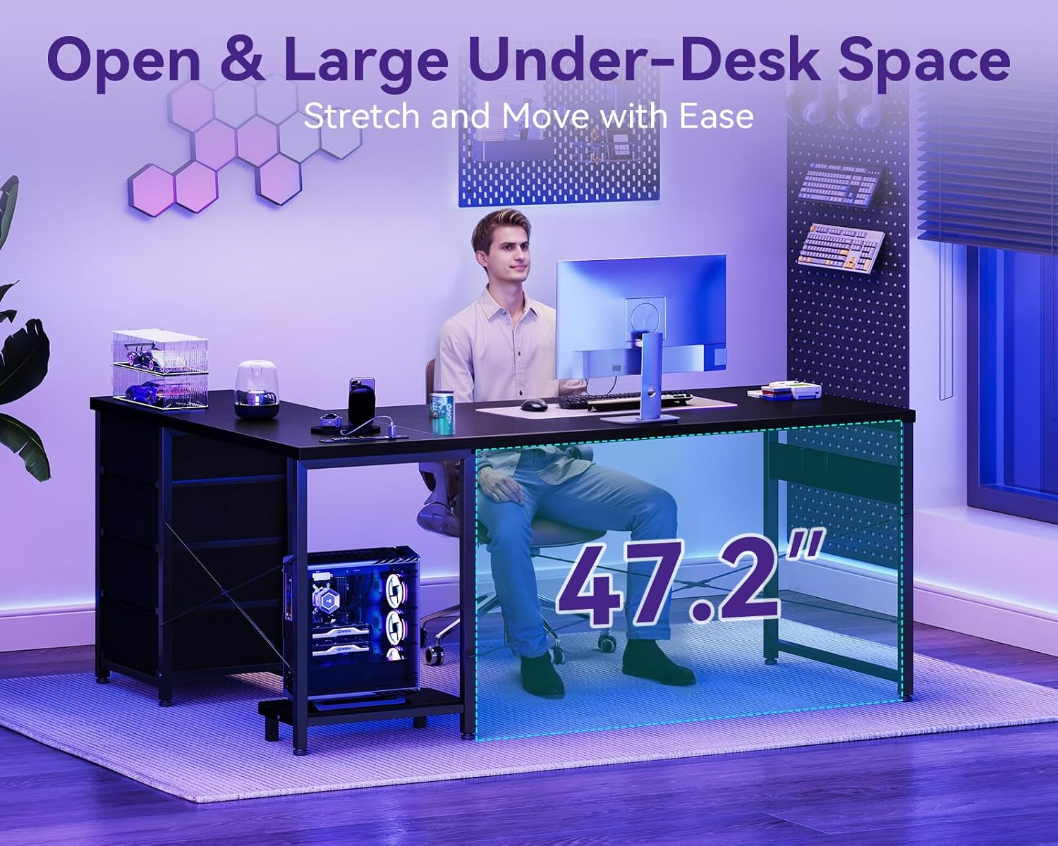 AODK L Shaped Gaming Desk with Power Outlets & USB Ports – 61" Reversible Corner Computer Desk with 4 Drawers & CPU Stand, Black Home Office Workstation