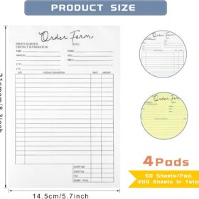Spakon 4-Pack Carbonless Order Forms Books – 5.5 x 8.5 Inch Duplicate Receipt Pads for Small Businesses, Bakeries, & Contractors (25 Sets per Book)