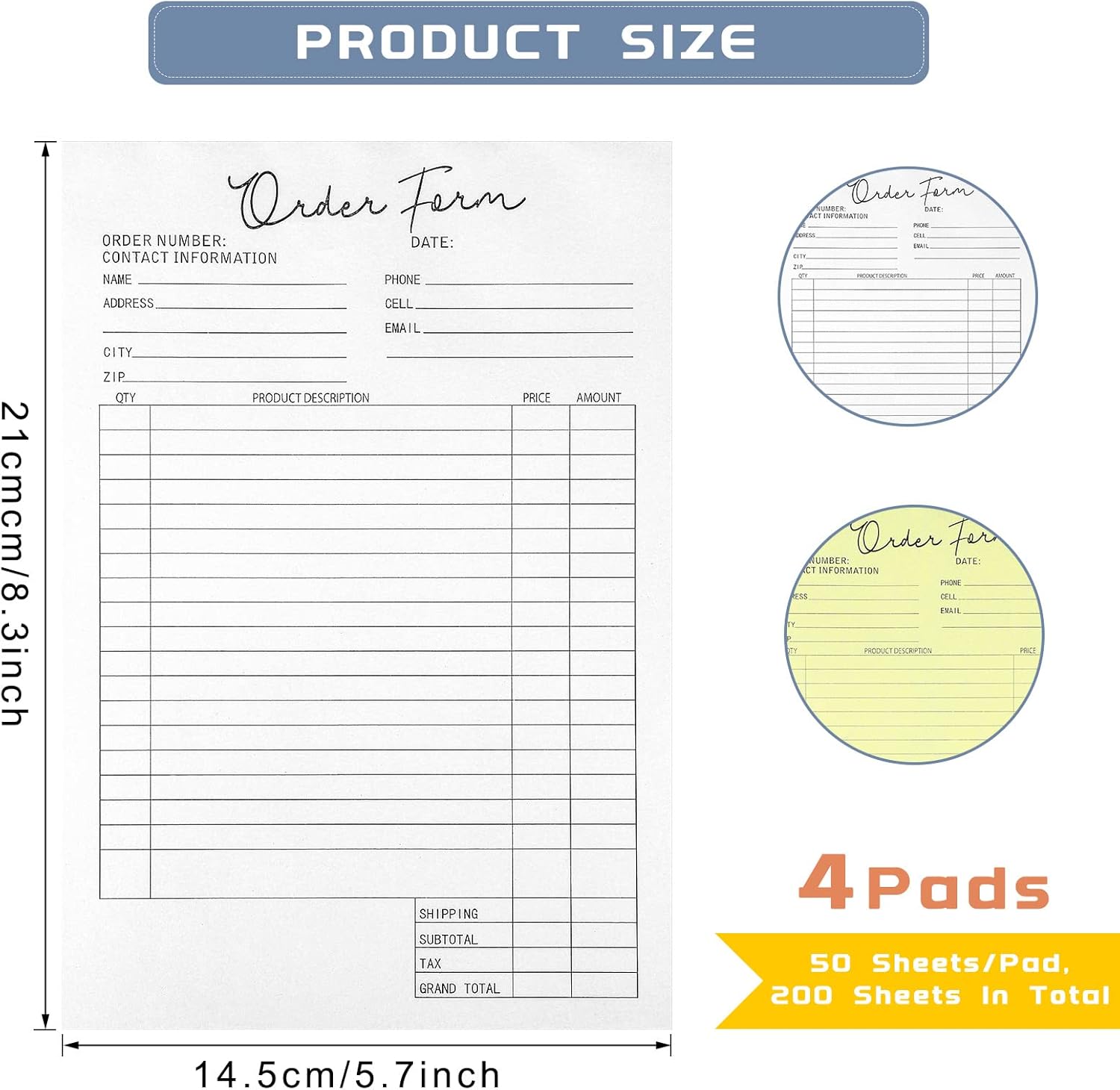 Spakon 4-Pack Carbonless Order Forms Books – 5.5 x 8.5 Inch Duplicate Receipt Pads for Small Businesses, Bakeries, & Contractors (25 Sets per Book)