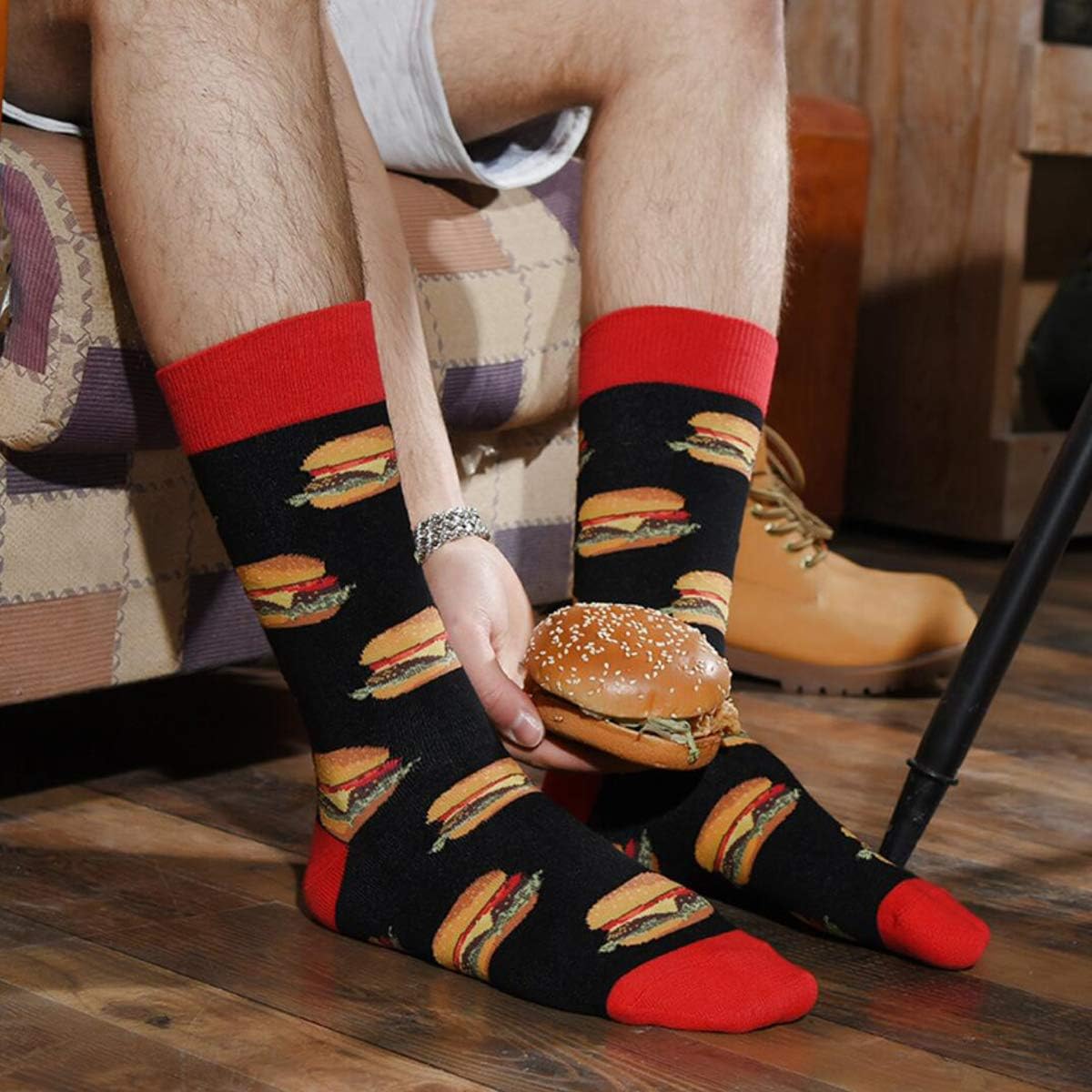 HSELL Men's Novelty Dress Socks - Soft Cotton Crazy Pattern Crew Socks for Gifts