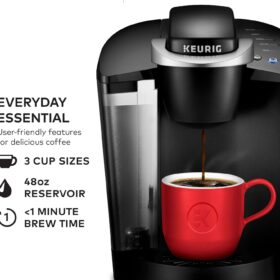 Keurig K-Classic Coffee Maker, Single Serve K-Cup Pod Brewer with 48oz Removable Water Reservoir, 3 Brew Sizes, Black