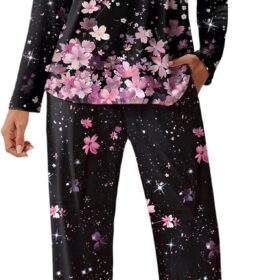 Ekouaer Women's Pajama Sets – Soft Pleated Lounge Tops & Long Pants Sleepwear – Fall Long Sleeve Loungewear for Ladies (S-XXL)