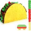 Hooqict Taco Pinata Set with Stick & Blindfold - 15.7" Mexican Party Decorations & Fiesta Games for Cinco de Mayo, Birthdays & Taco Themed Events