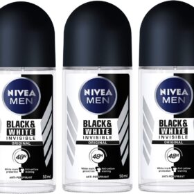 NIVEA FOR MEN Invisible Power Black & White Deodorant Roll-On - 48H Anti-Perspirant Protection - 3 x 50ml Multi-Pack