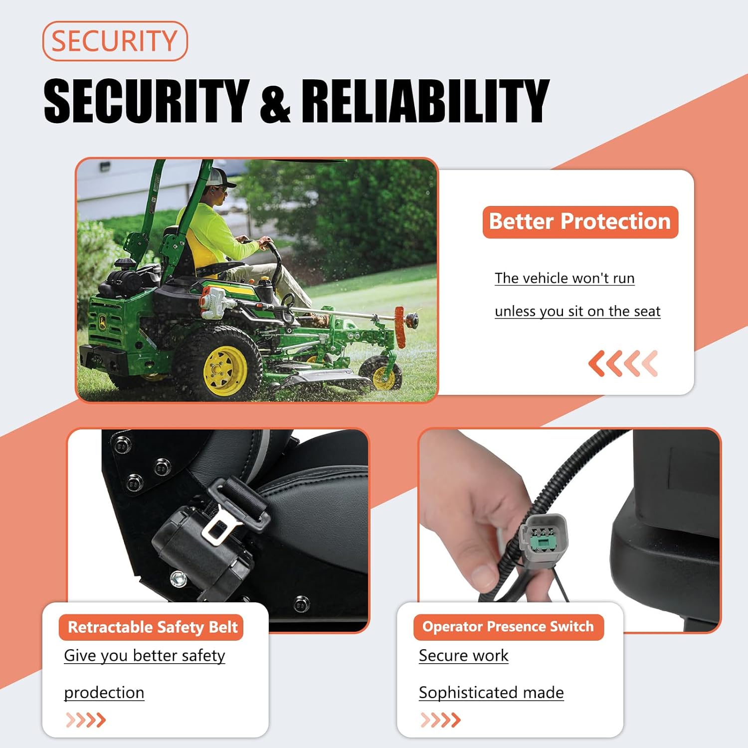 Universal Suspension Seat with Retractable Seatbelt – High-Back Adjustable Chair for Zero Turn Mowers, Tractors & Heavy Equipment (Fits John Deere, Scag, Husqvarna)