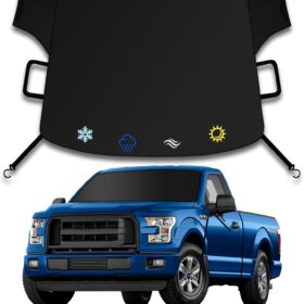 Upgraded Heavy Duty Windshield Snow Cover - 75"x45" Waterproof Ice & Frost Protector for Cars, SUVs, & Trucks - Windproof Auto Winter Shield (Black)