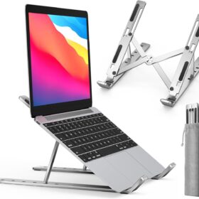 iVoler Ergonomic Aluminum Laptop Stand - Adjustable Portable Riser for MacBook, iPad & 10-15.6 inch Notebooks (Silver)