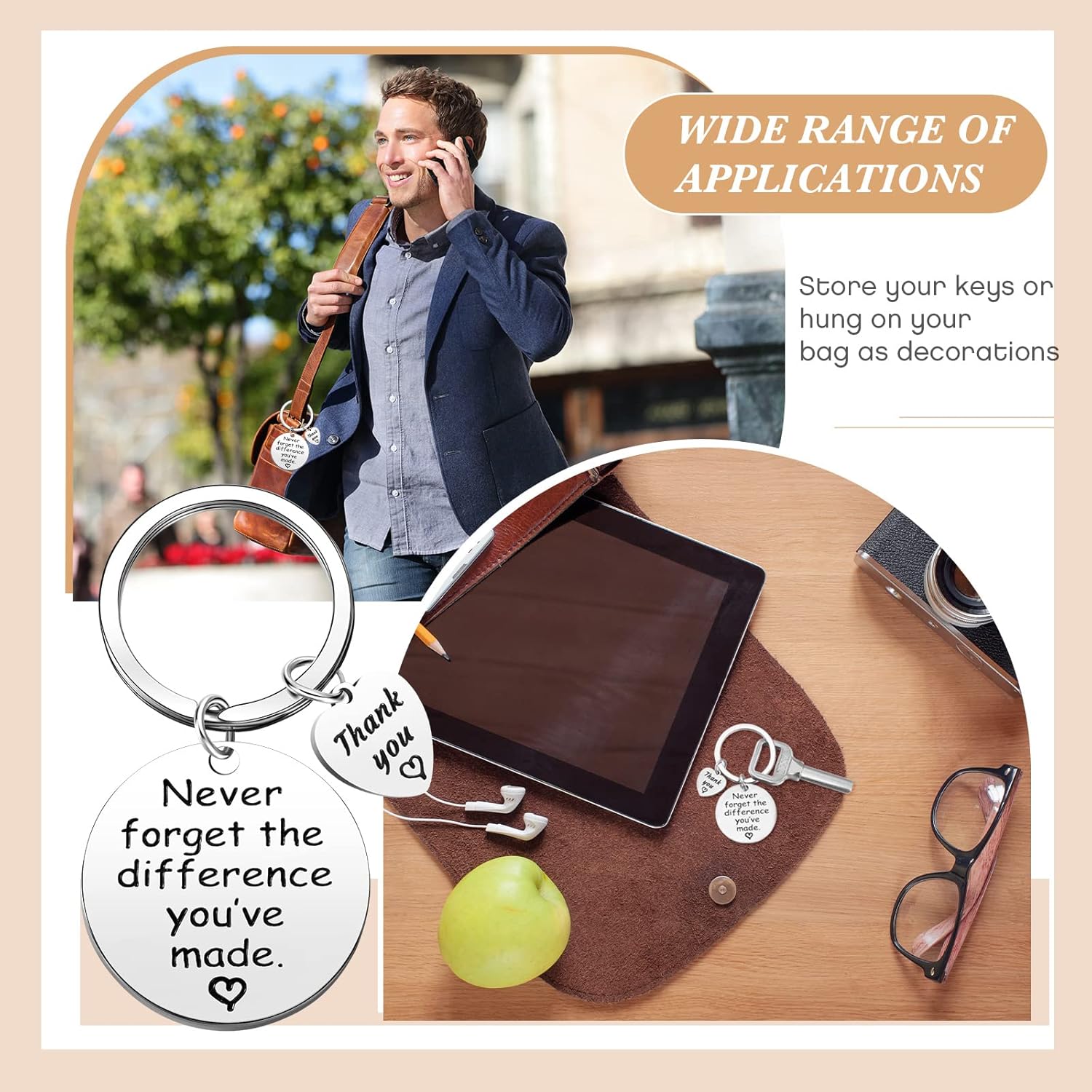 Yinkin 36-Piece Bulk Employee Appreciation Gift Set – Inspirational Keychains with Drawstring Bags for Office Staff, Teachers, and Coworkers